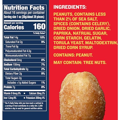 Image of PLANTERS Salted Peanuts, Dry Roasted Peanuts, Party Snacks, Plant Based Protein, Snacks For Adults, 16 Ounce (Pack of 2)