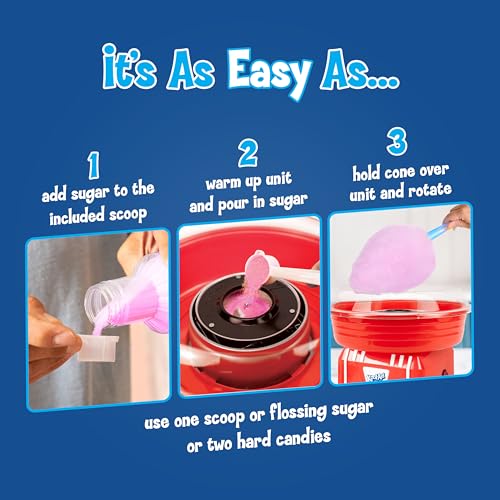 Image of Kool-Aid Cotton Candy Machine - Fun Cotton Candy Machine for Kids with 2 Reusable Cones, 1 Sugar Scoop, and 1 Extractor Head - Red