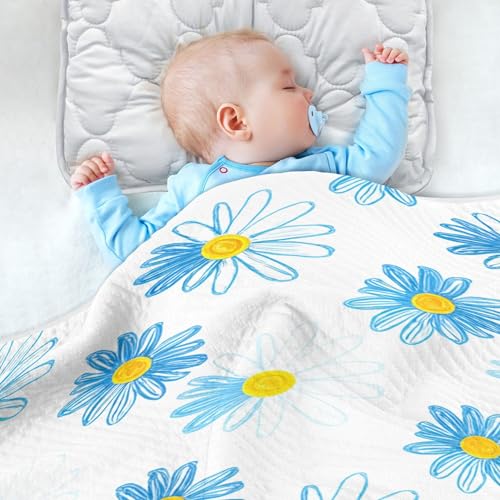 Burbuja Blue White Daisy Flowers Baby Blanket for Boys Girls, Nursery Soft Warm Swaddling Receiving Baby Blankets, 30x40 in Toddler Blanket4