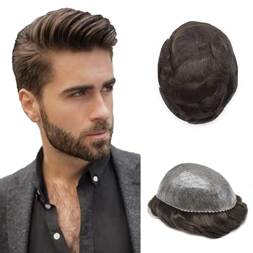 Toupee para hombres, pieza de cabello humano europeo para hombre, tupé inyectado PU 0.005 in, sistema de reemplazo de cabello de piel completa,