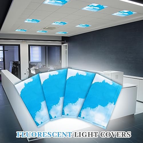 Image of VIHOSE 4 Pcs 2 x 2 Feet Fluorescent Light Covers for Ceiling Lights Classroom Magnetic Light Filters for Reducing Harsh Glare Flicker for Office Classroom Home Drop Ceiling(Sky Cloud)