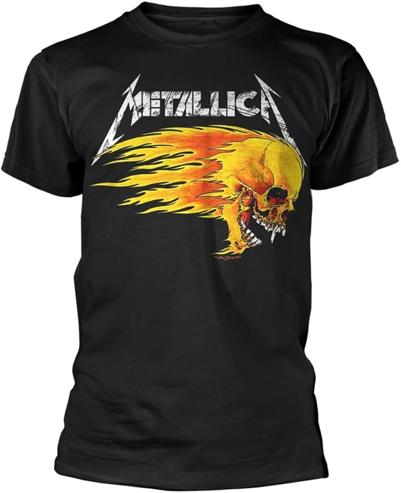 Metallica flaming skull t shirt Clearance
