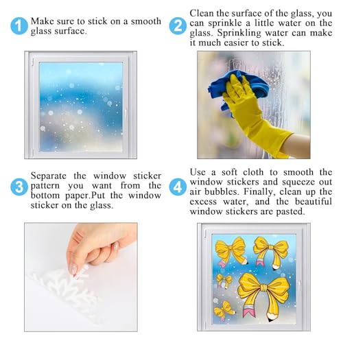 Image of Whaline 9 Sheets Pencil Coquette Bow Window Clings Back to School Pencil Bowknot Reusable Window Decals for First Day of School Home Nursery Classroom Decor