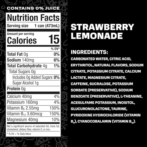 Image of PRIME Energy STRAWBERRY LEMONADE, Sugar Free Energy Drink, 200mg Caffeine and 355mg of Electrolytes for Hydration, Low Calorie, Vegan, Gluten Free,16 Fluid Ounce, 12 Pack