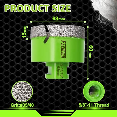 Image of Diamond Core Drill Bits,2-2 /3 inch 68mm Ceramic Tile Drill Bits Vacuum Brazed Diamond Hole Saw for Porcelain Tile,Granite,Marble,Concrete,Masonry,Brick