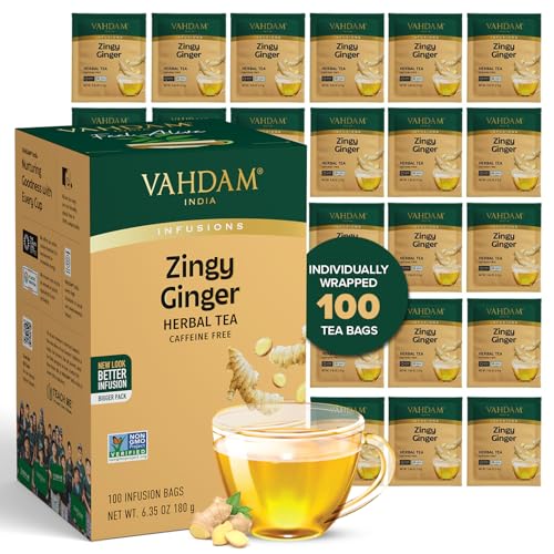 Image of VAHDAM, Ginger Tea (100 Tea Bags)| Caffeine Free, Non-GMO, Indian Origin, Eco-Friendly Individually Wrapped Tea Bags