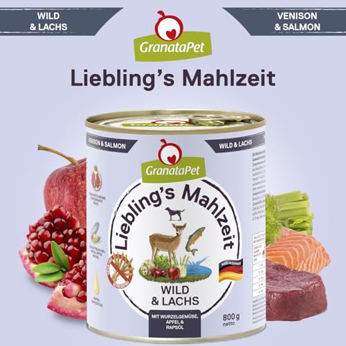 GranataPet Liebling's Mahlzeit Multipack 1, Nassfutter für Hunde im Probierpaket, Alleinfuttermittel ohne Getreide, Hundefutter mit hohem Fleischanteil & hochwertigen Ölen, 6 x 800 g