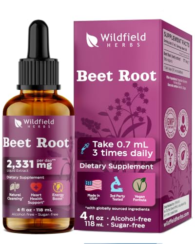 WILDFIELD HERBS 4 Oz Beet Root Liquid Beetroot Extract Drops - Circulation & Blood Pressure Support** | 2 Month Supply | - Made in USA - Beet Root Supplement - Alcohol & Sugar Free