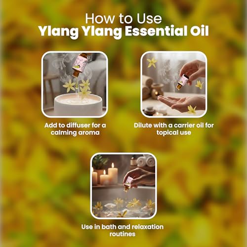 Image of Romyco Ylang Ylang Essential Oil 15ml for Strong Hair Roots & SkinCare, glowing | Emotional Balance Intimacy & Luxury Exotic Floral Aroma | Use In Diffuser | Pure Premium Natural Undliluted