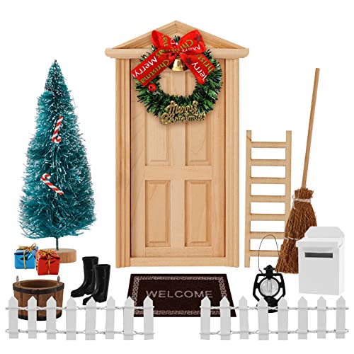 Joycabin Kit Porte Lutin de Noël, Miniature Lutin Farceur de Noel Accessoires, Elfe Porte Magique Lutin Farceur avec Bottes, Couronne, Echelle de Kit Decoration Noel Cadeaux pour Enfants Cover