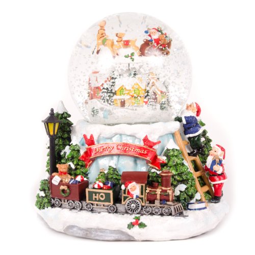 WeRChristmas Décoration de Noël Boule à Neige Musicale avec Village et Train tournant 20 cm Cover