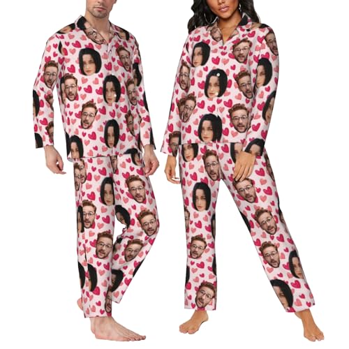 LSDINDF Pijamas Personalizados con Foto de Cara, Divertido Conjunto de Pijamas Familiares para Parejas, Regalos de Pijamas para Hombres y Mujeres para Él y Ella - Varios Estilos