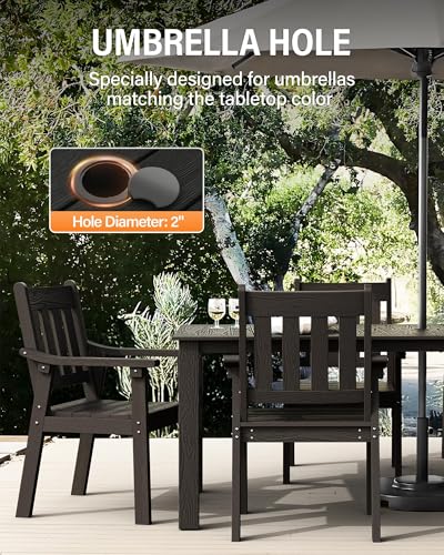 Image of YEFU Outdoor Dining Table for 6: All Weather Rectangular Patio Table with Umbrella Hole and Aluminum Frame - Outdoor Furniture for Outside Backyard /Garden /Pool /Porch /Deck 300lbs Capacity Black