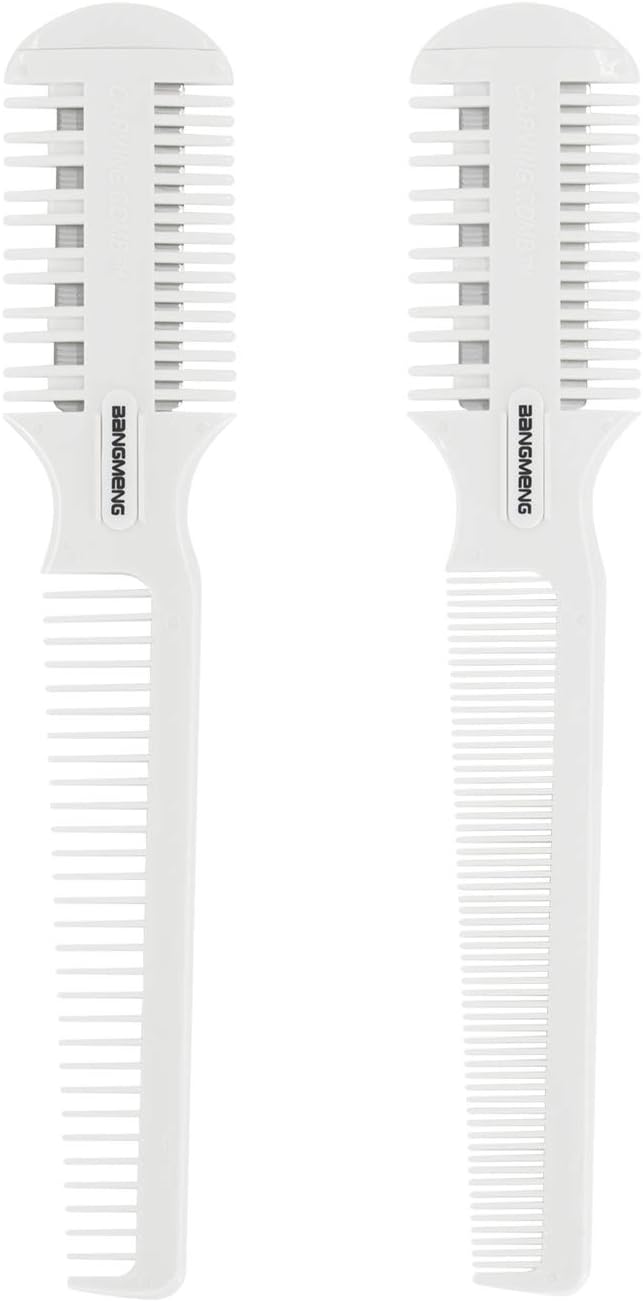 BANGMENG Hair Trimmer With Split Ends Razor - 2 Pieces For Thin & Thick Hair Cutting and Styling: Dense & Wide Teeth Combs, Double-Edge Blades