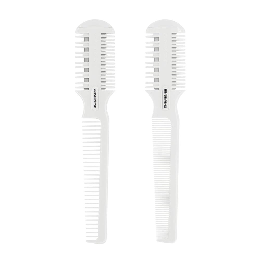 BANGMENG Hair Trimmer With Split Ends Razor - 2 Pieces For Thin & Thick Hair Cutting and Styling: Dense & Wide Teeth Combs, Double-Edge Blades