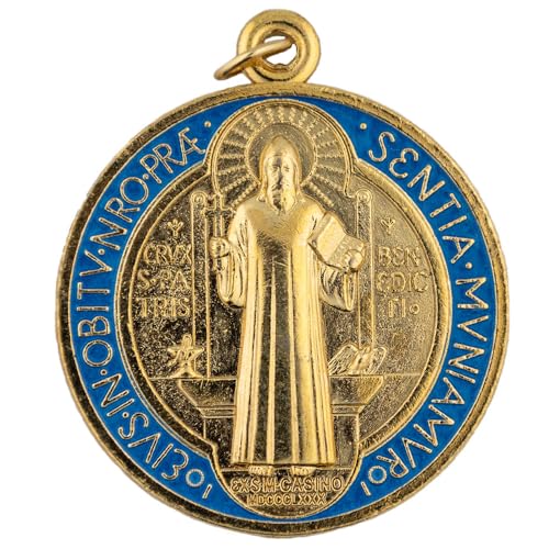 Gold-Tone Saint Benedict Medal | Shiny | Patron Saint of Students and Europe | Religious Medallion for Jewelry and Home | Catholic Gift for First Holy Communion and Confirmation