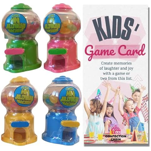 Jelly Bean Machines with Jelly Beans (Pack of 4) and Game Card - Fun-Filled Sweet Dispensers Pre-filled with Fruity Flavour Jellybeans for Kids as Birthday Gifts and Party Toys Cover