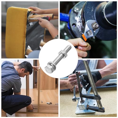 Image of METALLIXITY Hex Head Screws Bolts, Nuts, Flat & Lock Washers Kits (M6-1x45mm) 10 Set, Stainless Steel Fully Threaded Machine Screws Bolt Set - for Home Appliance Equipment