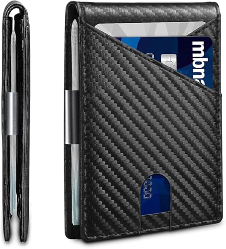 Money Clip Slim Leather Slots Credit Card Holder RFID Blocking Bifold Minimalist Wallets