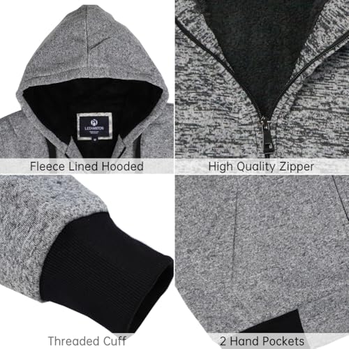 Image of LeeHanTon Sherpa Lined Hoodies for Men Heavyweight Full Zip Up Sweatshirt Thick Fleece Winter Warm Work Jackets Plus Size