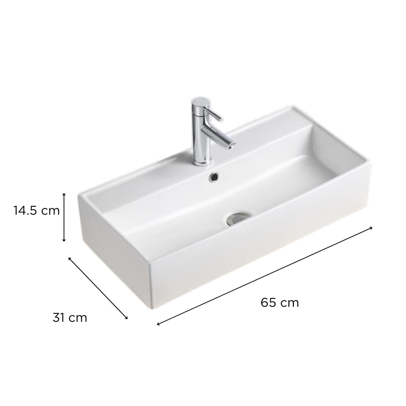 MOB-IN Lavabo rettangolare da appoggio in ceramica 65 x 31 cm Zoe