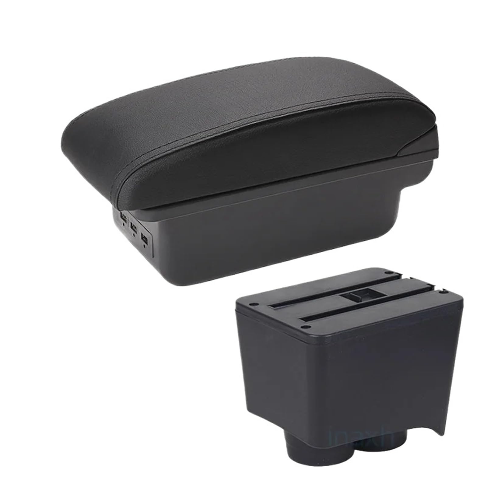 ECBUGAT For VW For Polo 9N 3 2002-2009 Retrofit Parts Storage Box Car Interior Accessories USB Car Armrest Box(B2 Black line 3USB)