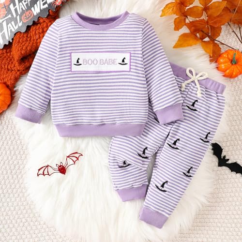 Children's Pullover Sweatsuits Halloween Printed Long Sleeve Sweatpants Two Piece Set Fashion Comfy Sets U-96 Purple 02