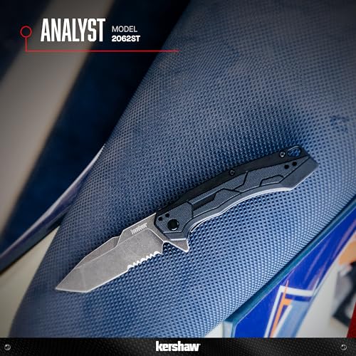 Image of Kershaw Analyst Pocket Knife, Black, 3.25 Inch Stainless Steel Tanto Plain Edge Blade, EDC with Assisted Opening, 4-Position Clip Carry, Everyday Carry Pocket Knife for Men and Women