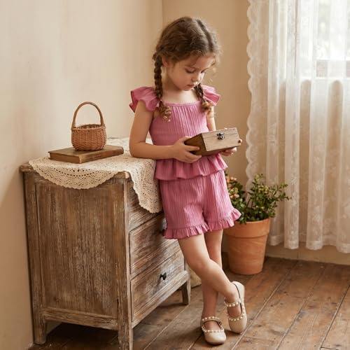 Image of Little Toddler Kids Girl Clothes Set 1-8 Years Summer Outfits Solid Color Tank Tops & Shorts