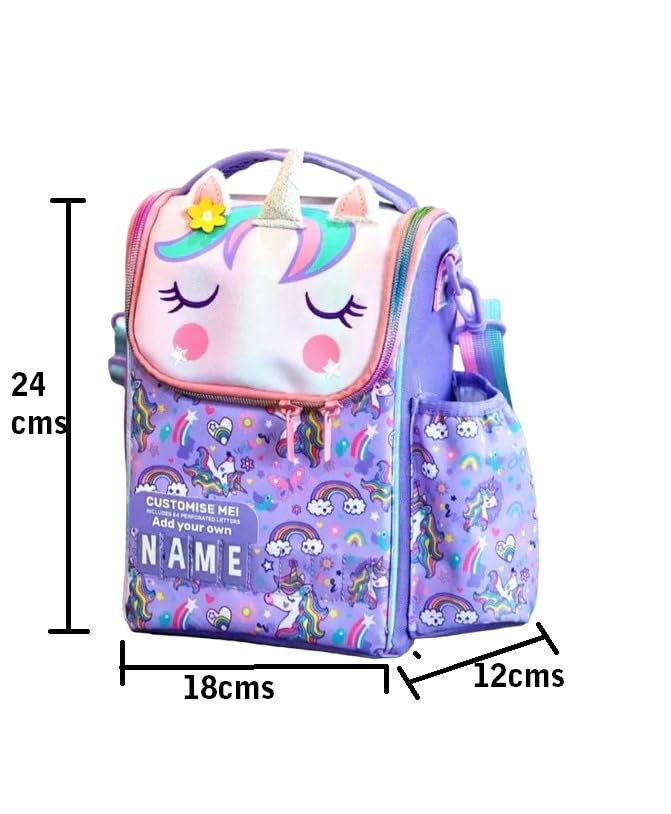 Image of Lunch Bag for Kids, Lunch Bag for Office Men, Women and Kids, Canvas Tiffin Bags for School, Picnic, Work, Carry Bag for Lunch Box and Water Bottle (Vertical Unicorn)