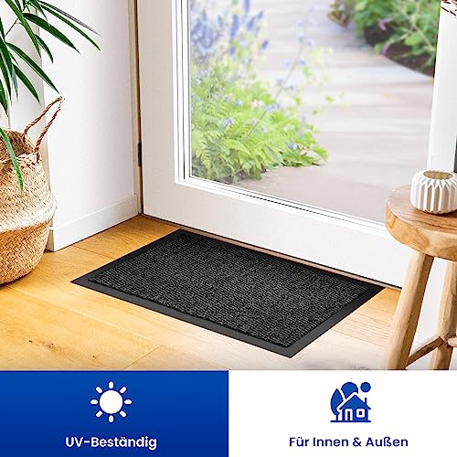 comflor Hochwertige Fußmatte Grau-Schwarz 90x120 groß für Innen & Außen - Schmutzfangmatte rutschfest, waschbar & wetterfest - Fussmatte für Eingangsbereich & Aussenbereich - Läufer Flur dünn