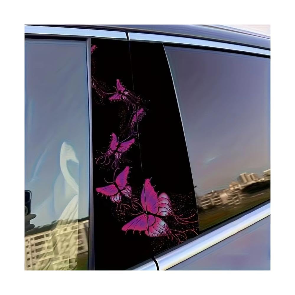 Bertdcx One Color 2 Pieces Of Pink Butterfly Easy To Tear And Easy To Stick B-Pillar Protective Decal Auto Parts