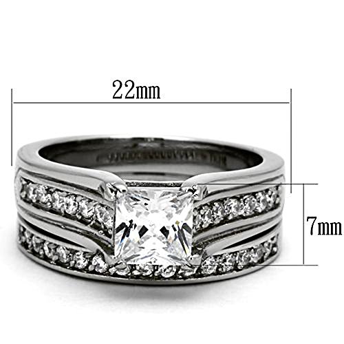 Marimor Jewelry 2.10 Carat Princess Cut Zirconia Stainless Steel Wedding Ring Set Women's Size 5-113