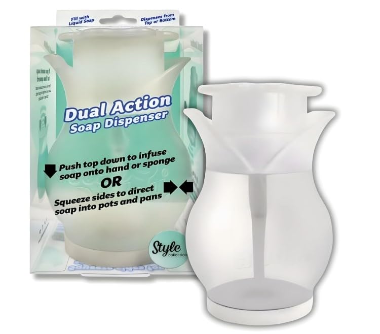 Dish Soap Dispenser Soap Daddy Dual Action Pump & Squeeze Clear BPA-Free Plastic 13.25 fl oz 1 Count (Pack of 1) White