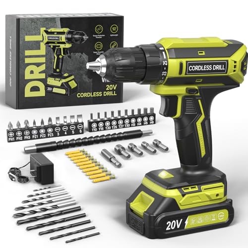 VIWKO Taladro Atornillador Batería, 20V Atornillador Electrico, 25+1 Ajuste de Par, 42Nm Taladro Inalámbrico, LED Luz, juego de Accesorios de Taladro Bateria de 56 Piezas Para Bricolaje, Verde