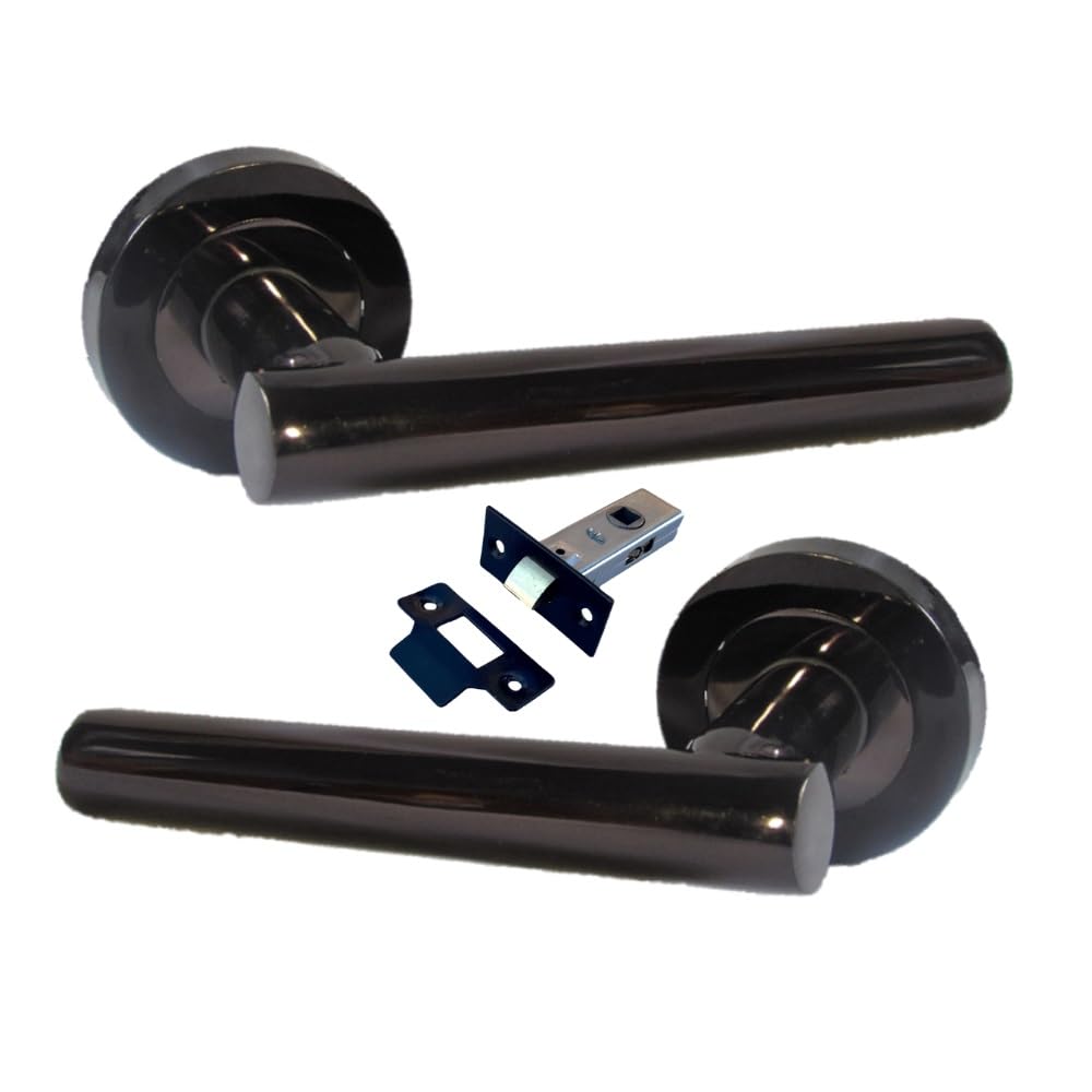 Epsom Door Handle Black T-Bar Lever On Rose Door Handle – Nickel, Modern Interior Lever Set – 123Mm Length, 52Mm Rose – Packs Of 1– With Tubular Latch