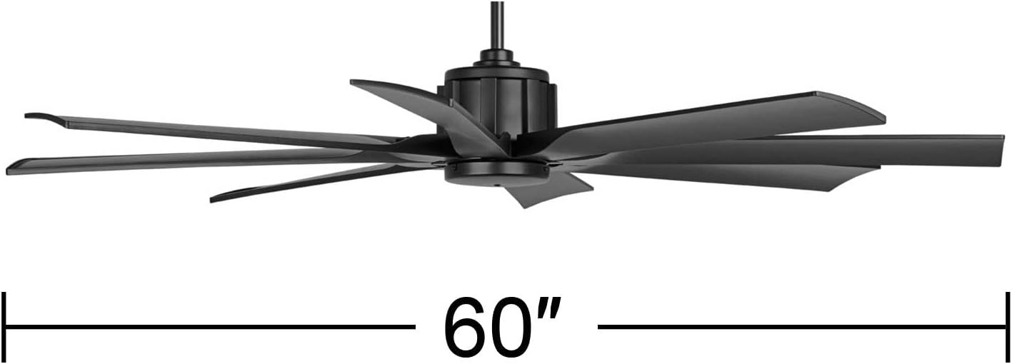 Possini Euro Design 60" Defender Modern Indoor Outdoor Ceiling Fan with Remote Control Matte Black Damp Rated for Patio Exterior House Home Porch Gazebo Garage Barn