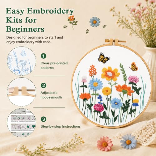 Image of Louise Maelys Floral Butterfly Embroidery Kit for Beginners, DIY Craft