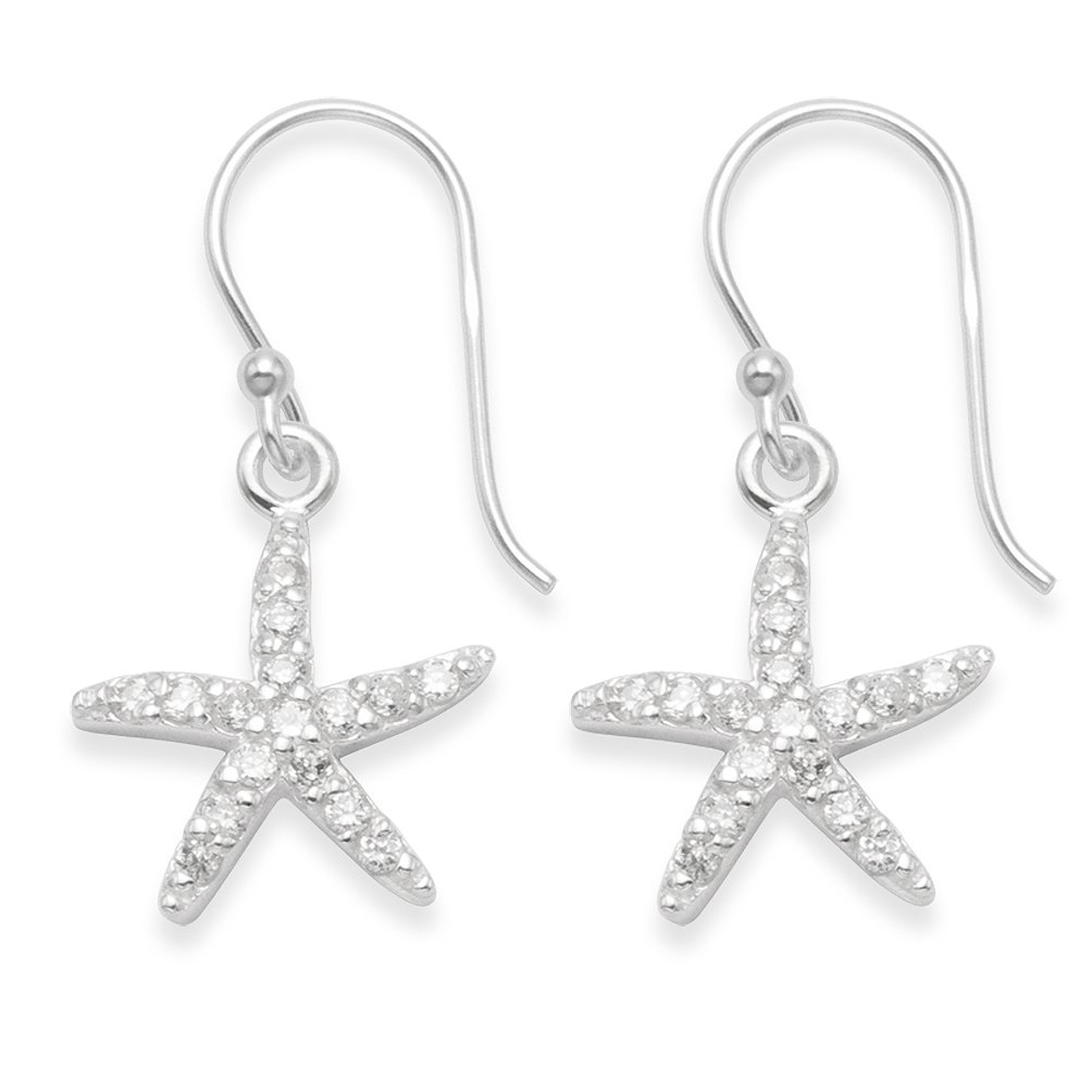 Heather Needham Sterling Silver Starfish drop earrings with Cubic Zirconia crystals- Size: 15mm x 14mm plus wires Gift boxed LAST FEW PRICED TO CLEAR 7243CZ.