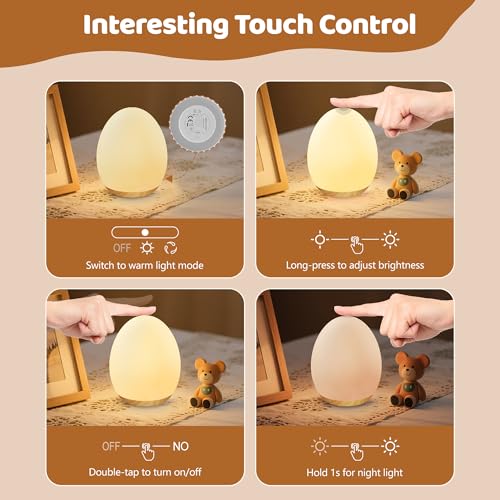 Image of Night Light for Kids, 7 Colors Changing Egg Light for Nursery | Stepless Dimming, Soft Silicone Touch Night Lamp with 1 Hour Timer, Rechargeable Nursery Night for Breastfeeding