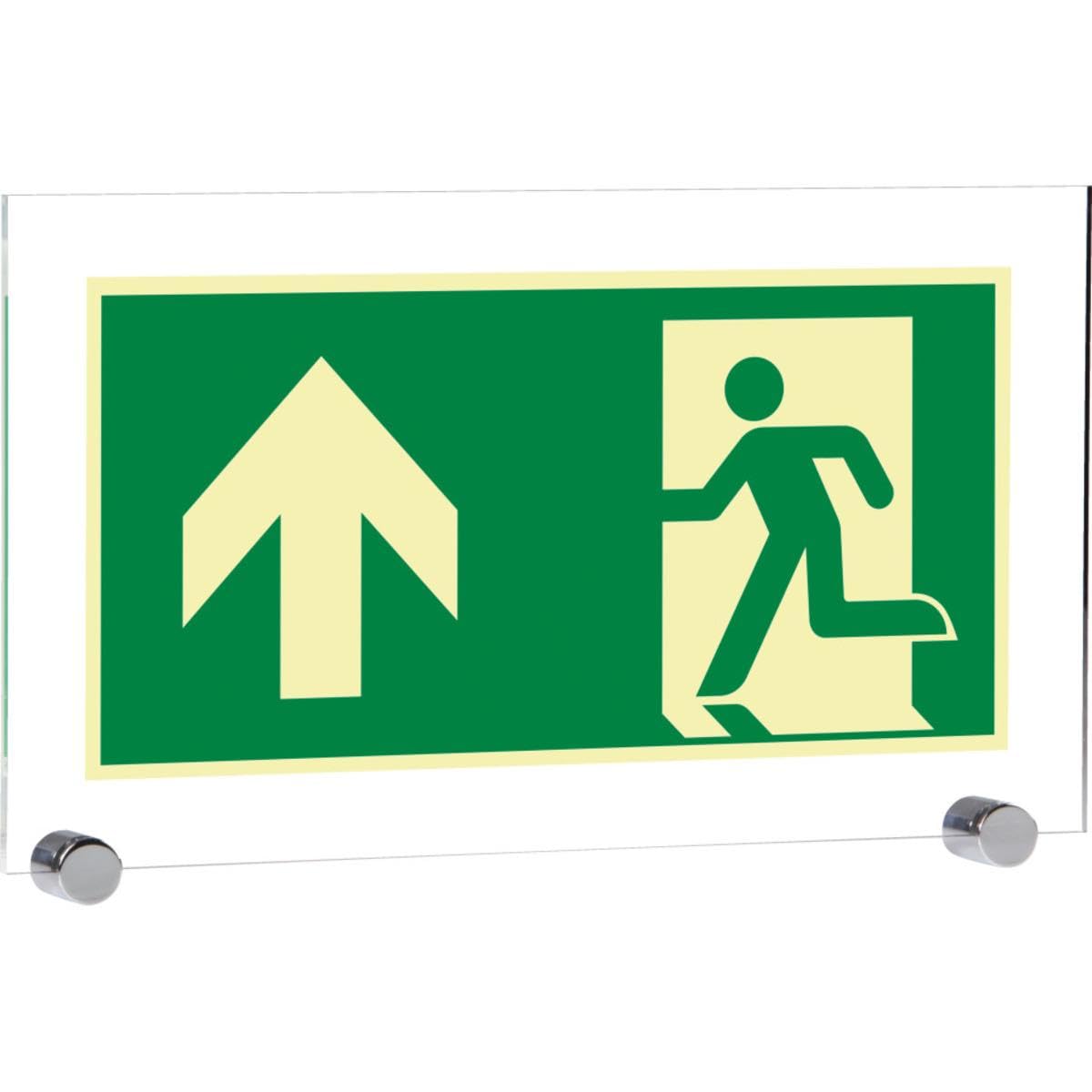 Rettungszeichen Rettungsweg links, doppelseitig, lang nachleuchtend, Alu-Verbund, 1200x600 mm, DIN E002