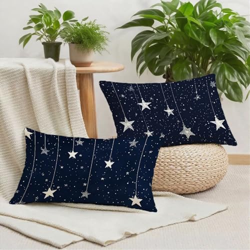 Housse coussin exterieur impermeable 60x90 lin ciel etoile lot de 2
