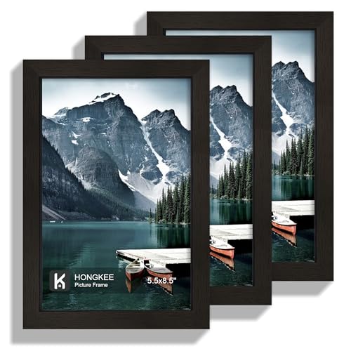 Hongkee 5.5 x 8.5 Diploma Frame - Made of Real Glass and Black Wooden Frame 5.5 by 8.5 Photo for Wall or Tabletop Display 3 Pack