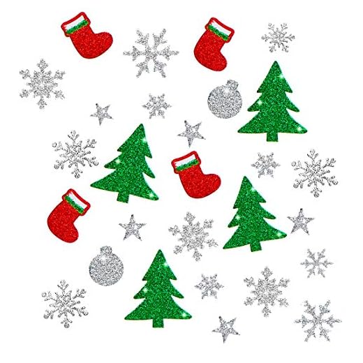 Wishstar Pegatinas de Navidad, 10 Hojas Pegatinas con Purpurina para Decoración Scrapbooking Envoltura, Arbol de Navidad, Botas de Navidad, Copo de Nieve, Bola de Nieve, Estrella