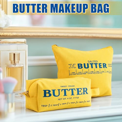 Image of Kisston 2 Pcs Cute Makeup Bag, Funny Butter Shaped Cosmetic Bag, Canvas Zipper Makeup Pouch, 3D Dimensional Kawaii Toiletry Pouch for Women