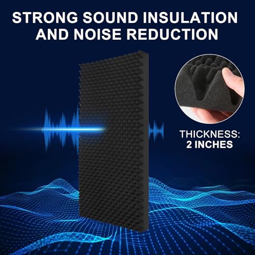 4 Pack Paneles Acústicos, 48 x 24 x 2 pulgadas Paneles de Espuma para Pared, Reductores de Ruido, Tapete de Espuma que Absorbe Sonido, Fácil Instalación, Negro miniatura 5