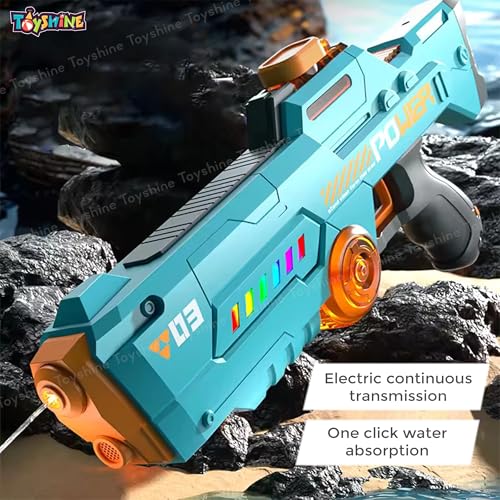 Image of Toyshine Electric Water Holi Gun Toy with10ft Range | Automatic Suction Self-Integration | Lights | Rechargeable Battery | 450ml Tank Capacity Perfect for Holi Festival & Summer Outdoor Fun- Blue