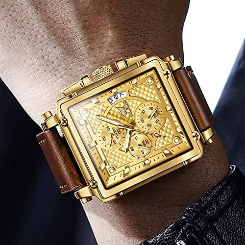 Image of OLEVS Watches for Men Quartz Chronograph Leather Fashion Dress Watch Date Waterproof Luminous Casual Square Business Wrist Watches