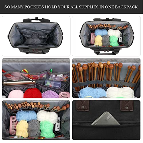 crochet backpackknitting bag backpack yarn storage organizer travel crochet bag with usb charging portyarn tote bag yarn holder case for knitting needles crochet hookscrochet accessoriesblack