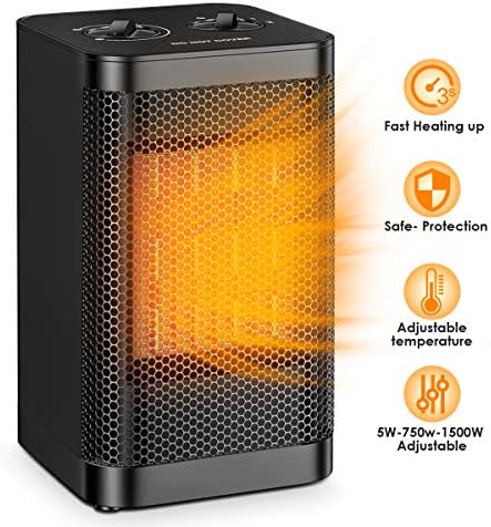 Portable Space Heater Office Ceramic 1500W / 750W Ninonly Small Space Heater Oscillating Instant Heating Tower Heater Adjustable Perfect For the Home Indoor